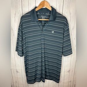 Champion Double Dry Polo Men’s Large Gray White Striped Short Sleeve